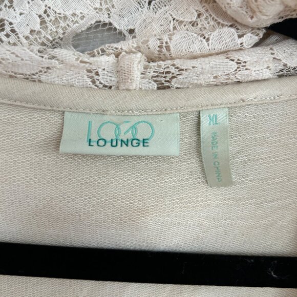 Logo Lori Goldstein Cardigan XL Tan Hoodie Open Front Lace Hood - Picture 10 of 11